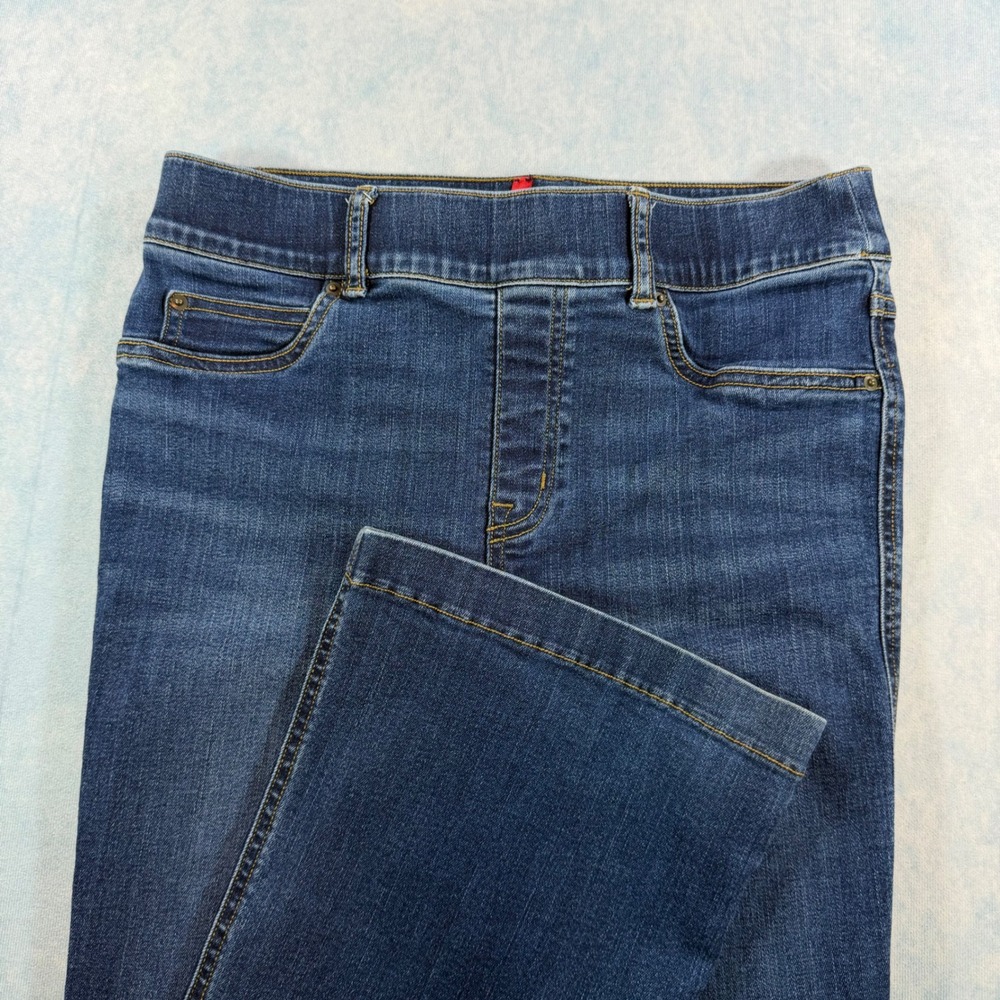 Spanx Flare Jeans Womens Medium Petite Blue Excellent Pull On Dark Wash